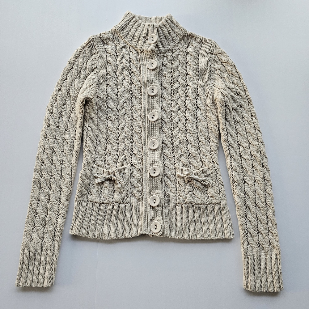 Witchery Cream Cable Knit Button Down Cardigan Sweater with Pockets - Small